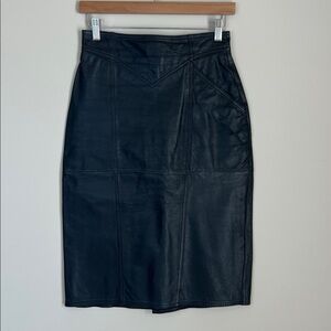 Vintage Genuine 100% Leather Midi Skirt Pencil 80s 90s Biker Size‎ 6